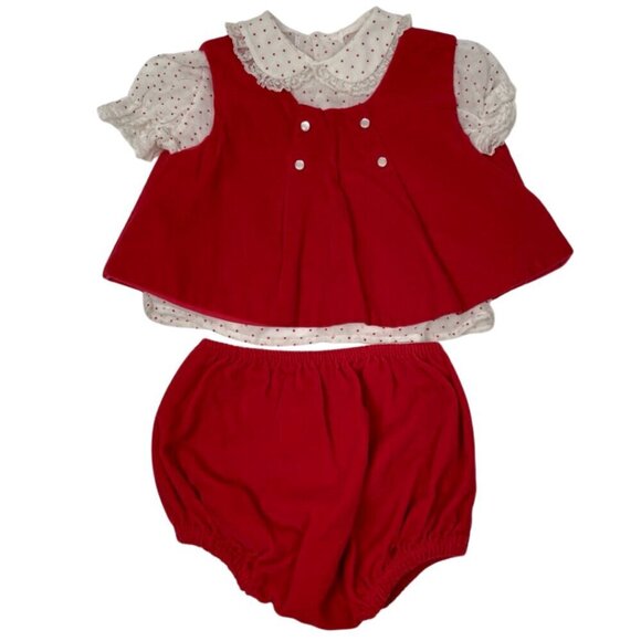 VTG 3 piece Toddler Christmas Set w/ Polka dot blouse, velvet bloomers & vest - Picture 1 of 12